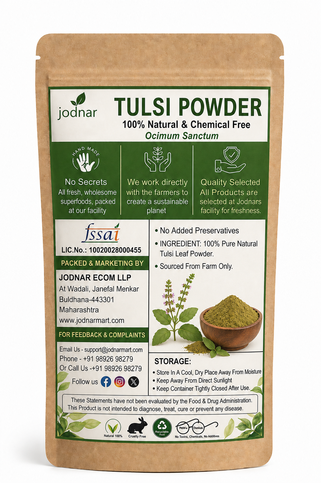 Jodnar Tulsi Powder, Ocimum Sanctum, 100 gms, Herbal Supplement