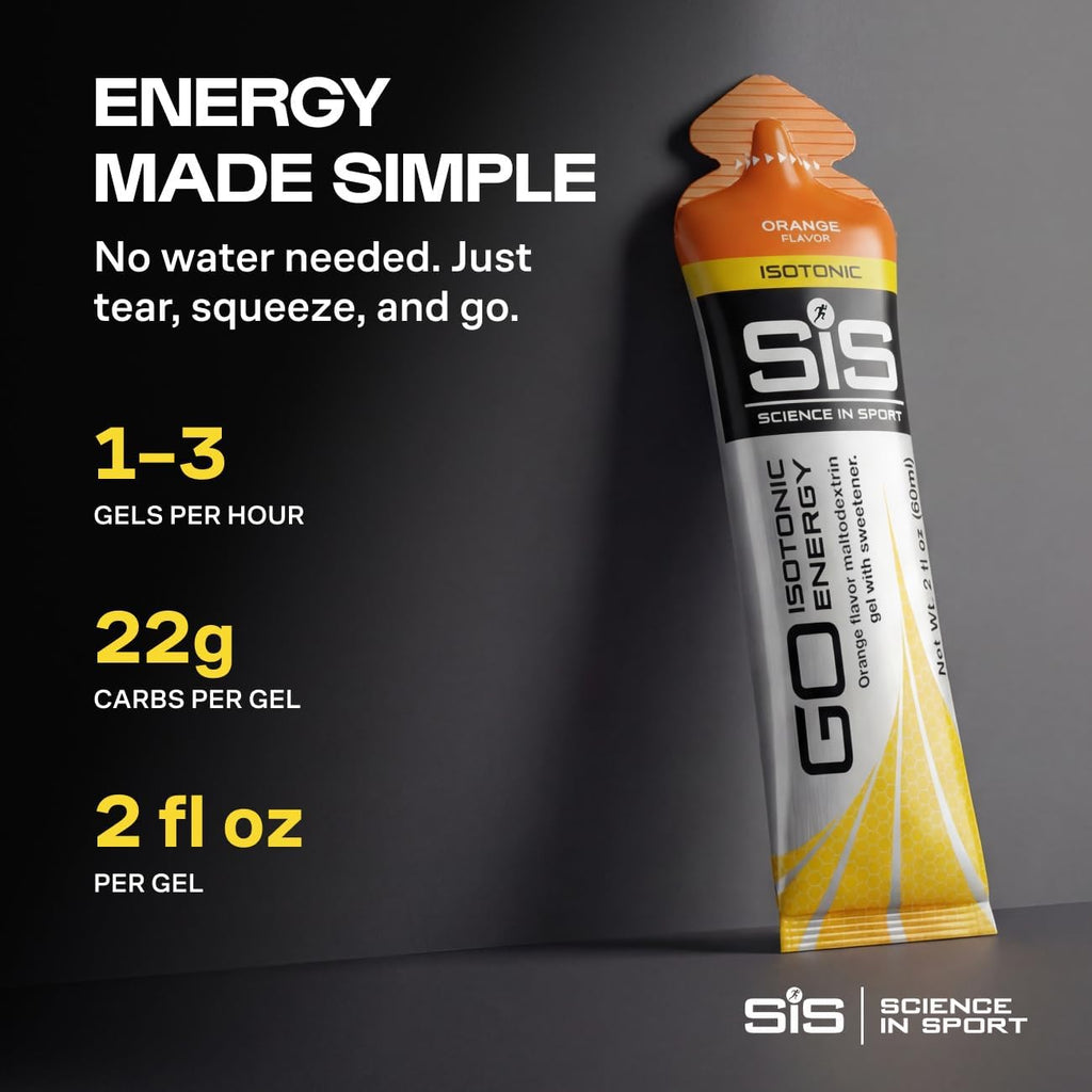 Science in Sport GO Isotonic Energy Gel - Fast-Acting Liquid Carbohydrate Gel for Instant Energy - Sports Nutrition - Gluten-Free & Vegan - Orange Flavor - 30 Count