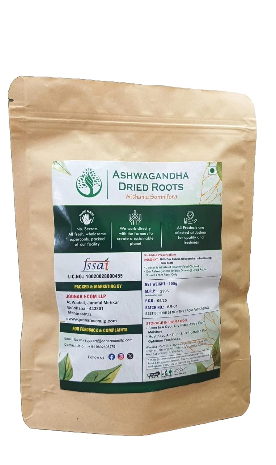 Ashwagandha Roots - 100g | Natural Stress Relief & Immunity Booster | Dried & Raw Indian Ginseng Roots | Form - Whole |
