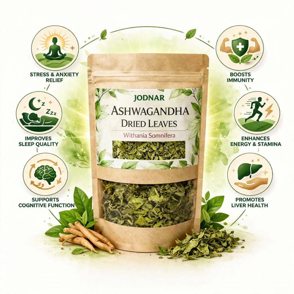 Jodnar Ashwagandha Dried Leaves, Withania Somnifera|Natural Stress Relief, Immunity & Energy Booster | Dried Ashwagandha Leaves|200g