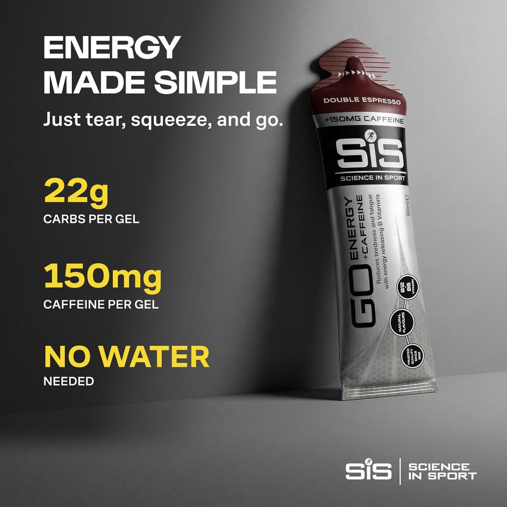 Science in Sport GO Energy + Caffeine Energy Gel for Elite Athletes - 22g Carbohydrates & 75mg Caffeine - Isotonic Formula - Sports Nutrition - Double Espresso Flavor - 30 Count