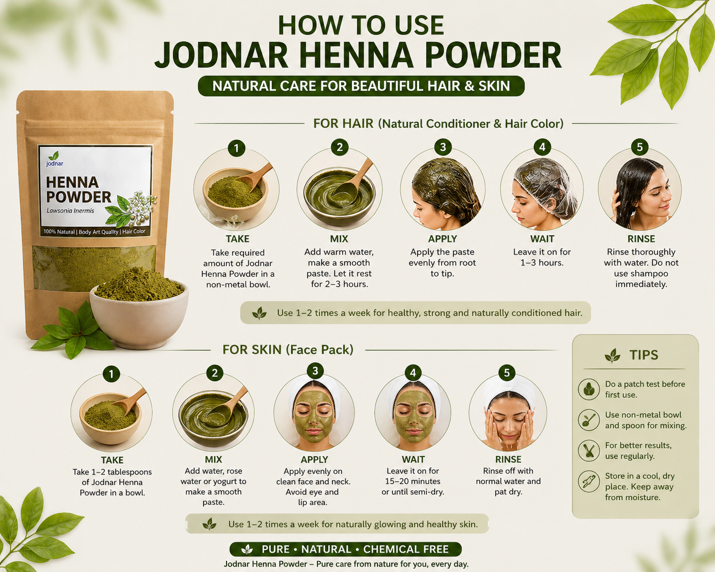 Jodnar Henna Powder, Lawsonia Inermis, Natural Hair Dye, 100 gms