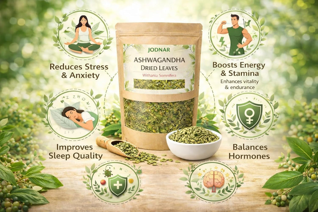 Jodnar Ashwagandha Dried Leaves, Withania Somnifera|Natural Stress Relief, Immunity & Energy Booster | Dried Ashwagandha Leaves|200g