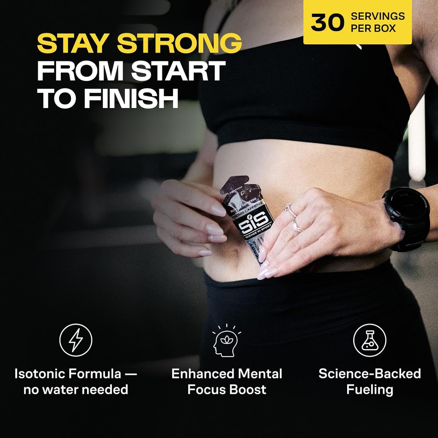 Science in Sport GO Energy + Caffeine Energy Gel for Elite Athletes - 22g Carbohydrates & 75mg Caffeine - Isotonic Formula - Sports Nutrition - Double Espresso Flavor - 30 Count