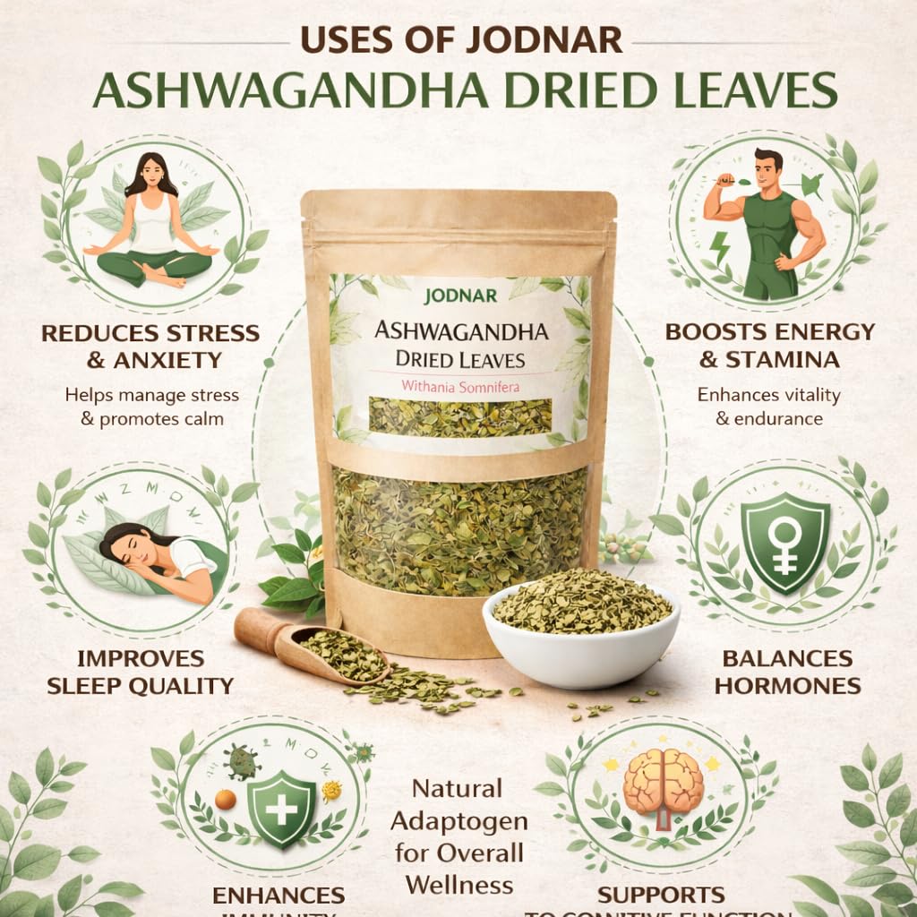 Jodnar Ashwagandha Dried Leaves, Withania Somnifera|Natural Stress Relief, Immunity & Energy Booster | Dried Ashwagandha Leaves|200g