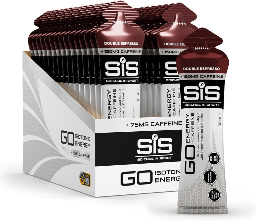 Science in Sport GO Energy + Caffeine Energy Gel for Elite Athletes - 22g Carbohydrates & 75mg Caffeine - Isotonic Formula - Sports Nutrition - Double Espresso Flavor - 30 Count