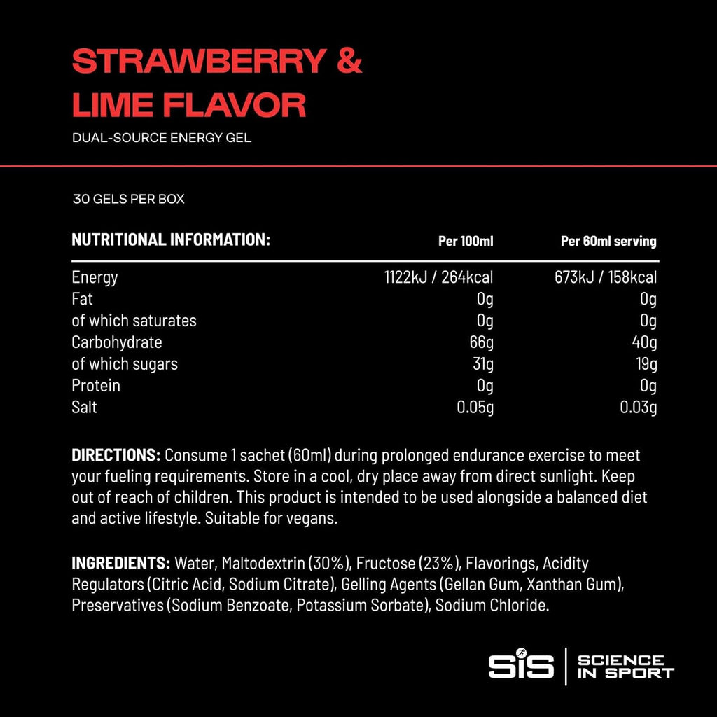 Science in Sport BETA Fuel Gel - Dual-Source Energy Gel - Isotonic Gel - Fast-Absorbing Carbohydrate Energy - Sports Nutrition - Easy on Stomach - Portable - Strawberry & Lime Flavor - 30-Pack