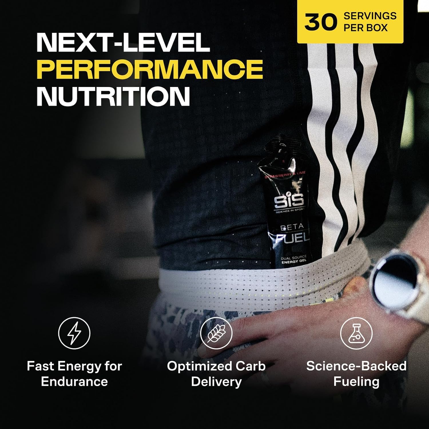 Science in Sport BETA Fuel Gel - Dual-Source Energy Gel - Isotonic Gel - Fast-Absorbing Carbohydrate Energy - Sports Nutrition - Easy on Stomach - Portable - Strawberry & Lime Flavor - 30-Pack