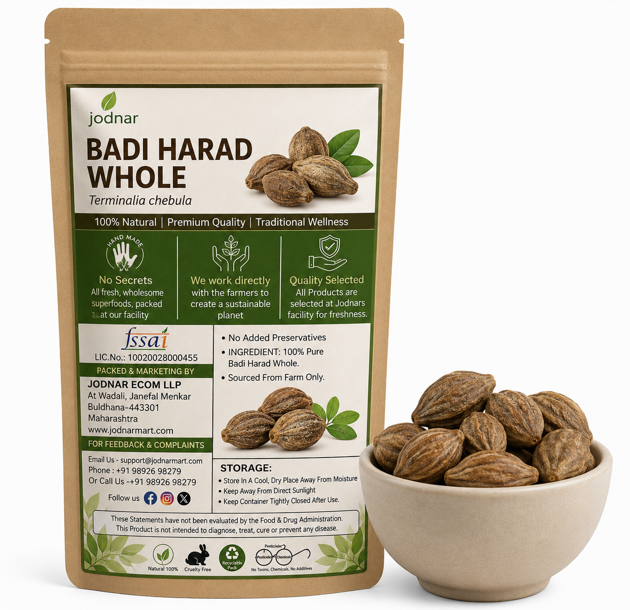 Jodnar Badi Harad Whole, Terminalia Chebula, 100 Grams